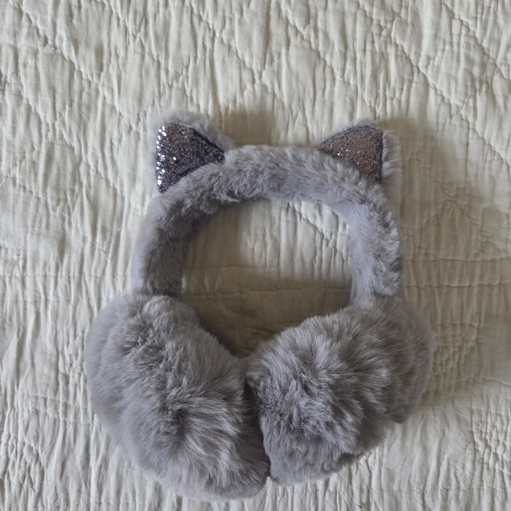Gray Furry Cat Ear Earmuffs